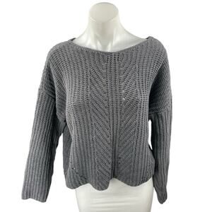 Art Class Women's Gray Chunky Knit Crochet Long Sleeve Crop Sweater Top Size XL